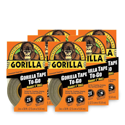 Gorilla 6100101-5 Duct Tape to-Go, 1" x 10 yd, Black, (Pack of 5), 5-Pack, 5 Piece