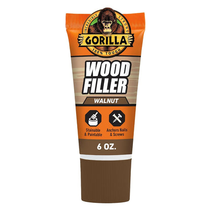 Gorilla Wood Filler, Water Resistant, White, 6 oz Tube, 2-Pack