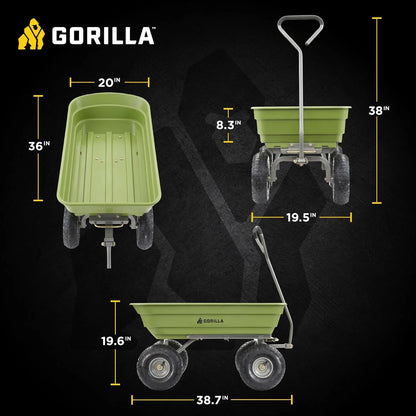 Gorilla Carts Poly Dump Cart, 800 lb. Capacity, 5 Cu Ft, Gray
