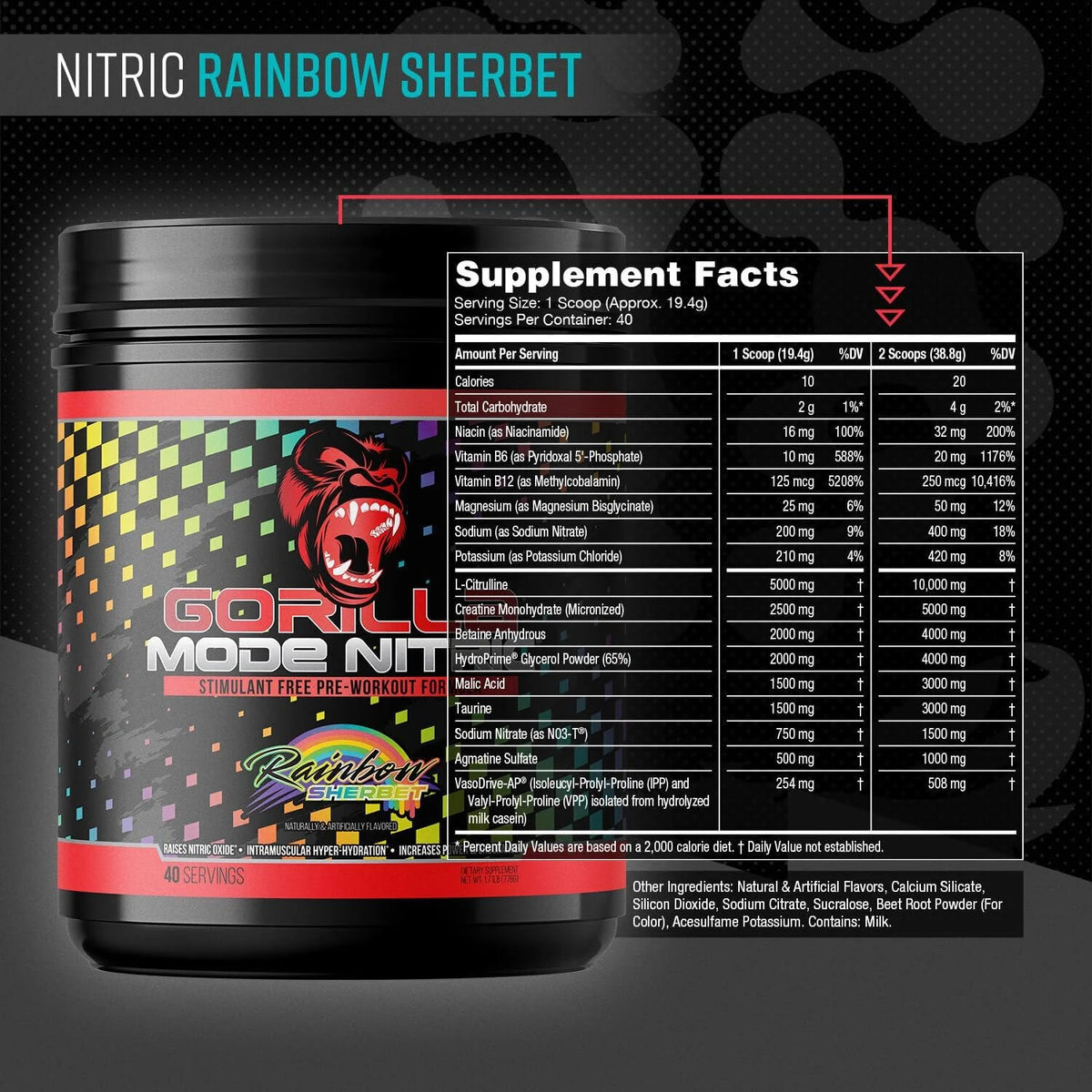 Gorilla Mode Nitric Stimulant Free Pre-Workout – Best Tasting and Most Effective Stimulant Free Pre-Workout/Massive Pumps · Vasodilation · Power / 688 Grams (Fruit Punch)
