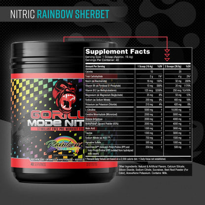 Gorilla Mode Nitric Stimulant Free Pre-Workout – Best Tasting and Most Effective Stimulant Free Pre-Workout/Massive Pumps · Vasodilation · Power / 688 Grams (Fruit Punch)