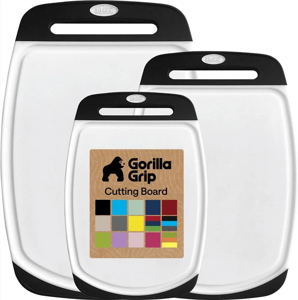 GORILLA GRIP BPA-Free Reversible Kitchen Cutting Board, Set of 3, Turquoise