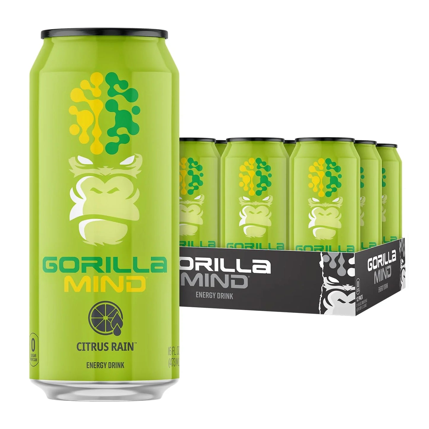 Gorilla Mind Energy Drink | 16oz, 12-Pack (Citrus Rain)
