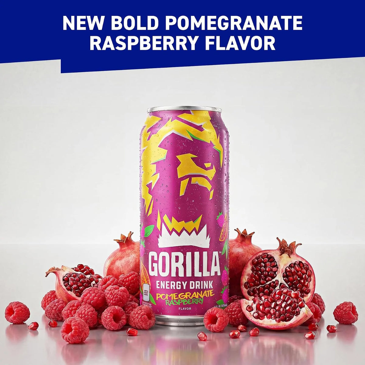 Gorilla Energy Drink, Cherry Berry, 200mg Plant-Based Caffeine, 12 Pack