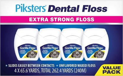 Piksters Gorilla Floss 4 Pack Extra Strong Dental Floss for Plaque Removal