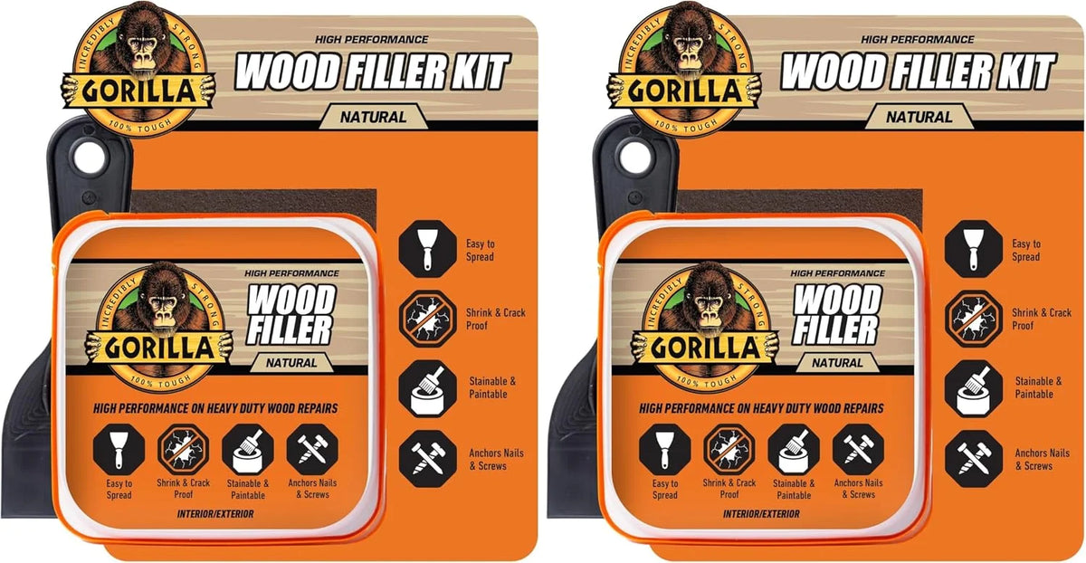 Gorilla All Purpose Wood Filler, Natural Finish, 16 Ounce Tub (Pack of 4) - Water Resistant for Indoor or Outdoor Projects and Repairs