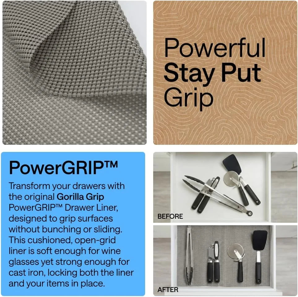 GORILLA GRIP powerGRIP Drawer Shelf and Cabinet Liner, 24"x30', Light Gray
