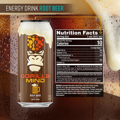 Gorilla Mind Energy Drink | 16oz, 12-Pack (Citrus Rain)