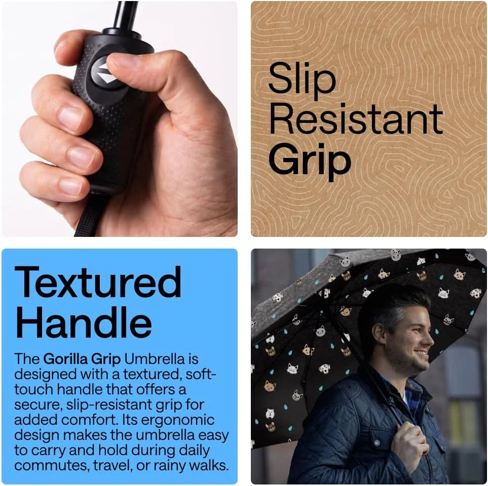 GORILLA GRIP Compact Travel Size Umbrella for Rain, Cats and Dogs