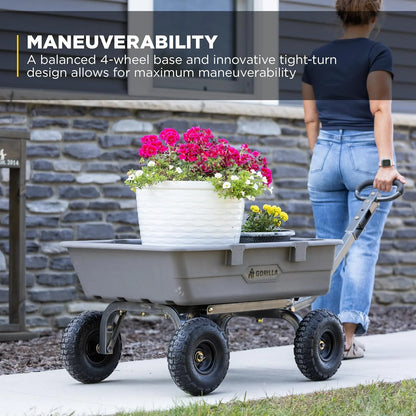 Gorilla Carts Poly Dump Cart, 800 lb. Capacity, 5 Cu Ft, Gray
