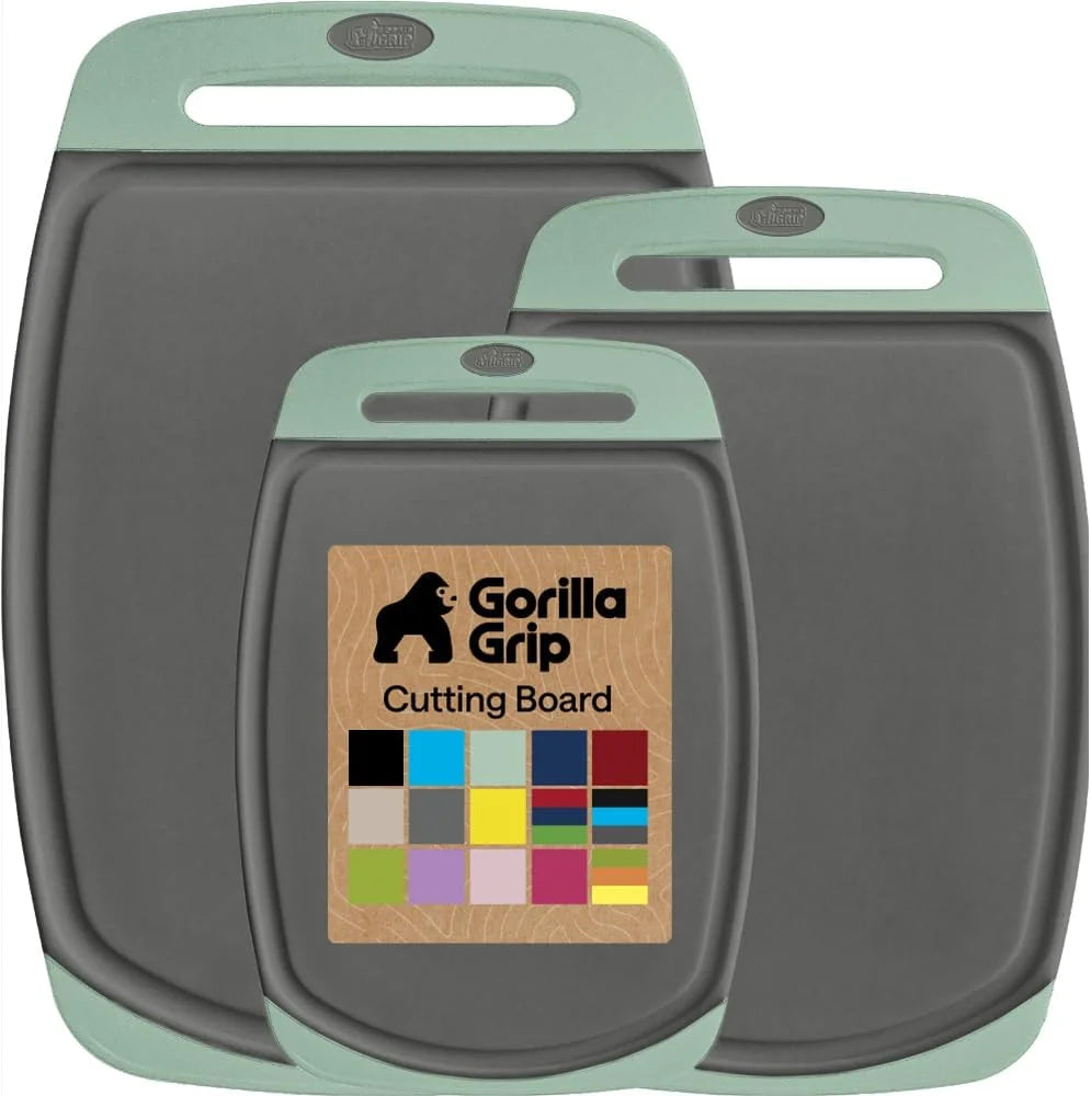 GORILLA GRIP BPA-Free Reversible Kitchen Cutting Board, Set of 3, Turquoise