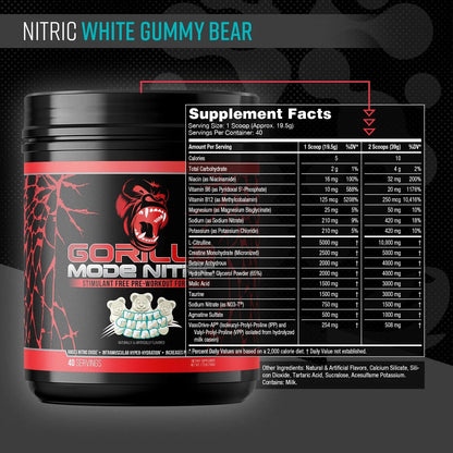 Gorilla Mode Nitric Stimulant Free Pre-Workout – Best Tasting and Most Effective Stimulant Free Pre-Workout/Massive Pumps · Vasodilation · Power / 688 Grams (Fruit Punch)