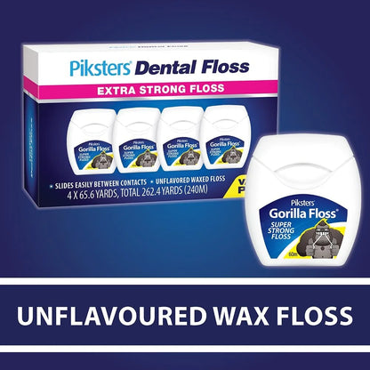 Piksters Gorilla Floss 4 Pack Extra Strong Dental Floss for Plaque Removal