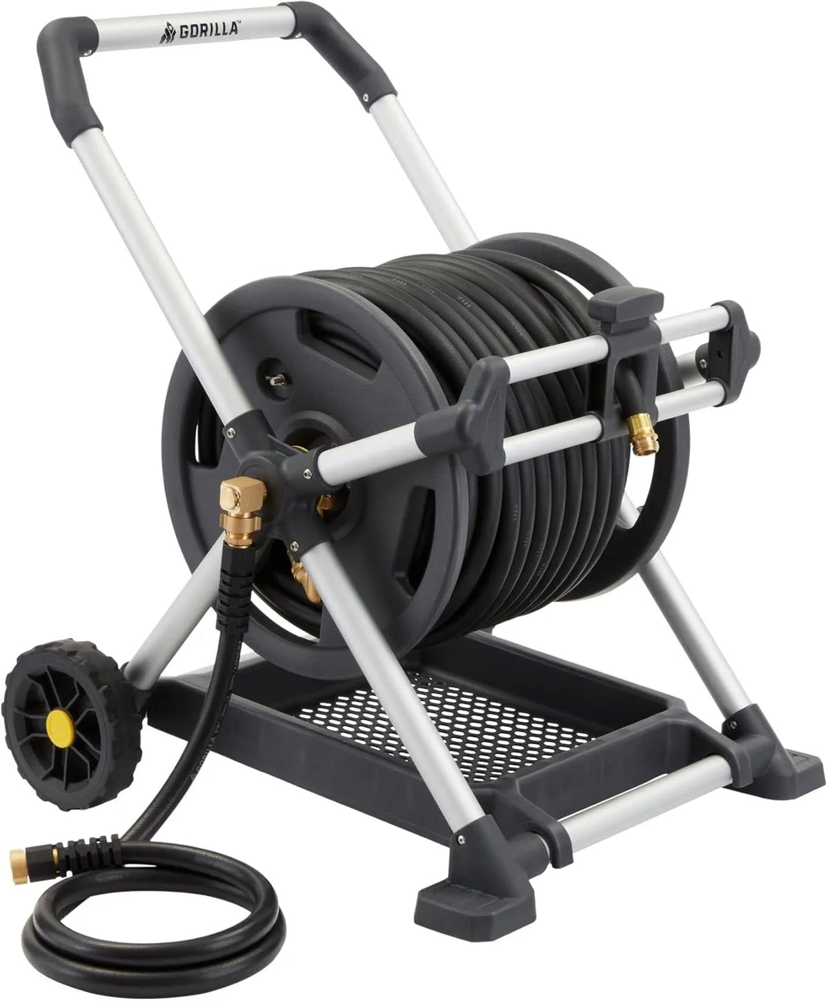 Gorilla GRS-200H Aluminum Garden Hose Reel, 200 Ft, No-Leak Brass Fittings