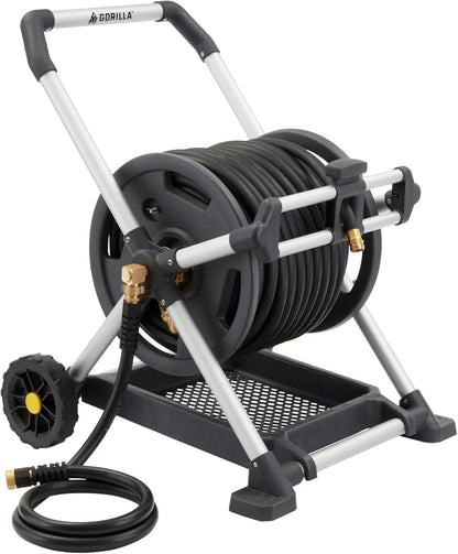 Gorilla GRS-200H Aluminum Garden Hose Reel, 200 Ft, No-Leak Brass Fittings
