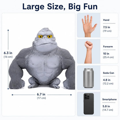 Stretchy Gorilla Fidget Toy, 5X Stretch Gray Gorilla Squeeze Toy, Sand Filled Squishy Stress Relief Toy for Kids & Adults, Fun Desk Toy, Ages 3+