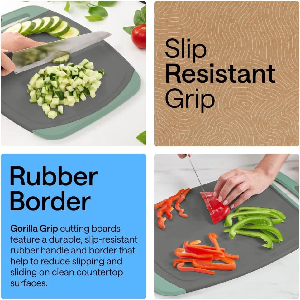 GORILLA GRIP BPA-Free Reversible Kitchen Cutting Board, Set of 3, Turquoise
