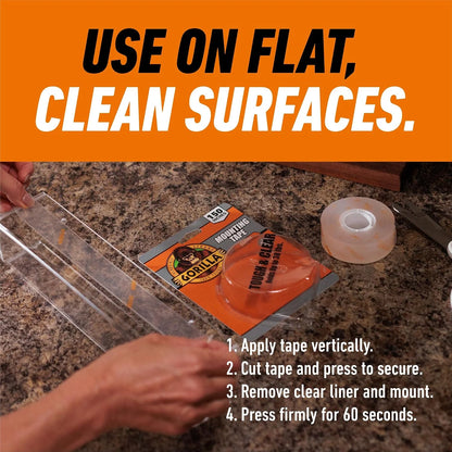 Gorilla Tough & Clear Double Sided Mounting Tape, Clear Tape, 1" x 150" - Weatherproof for Indoor or Outdoor (Pack of 6)