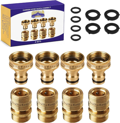 Gorilla Easy Connect Garden Hose Quick Connect Fittings ¾ Inch GHT Solid Brass Leak Proof to 200 PSI Heavy Duty