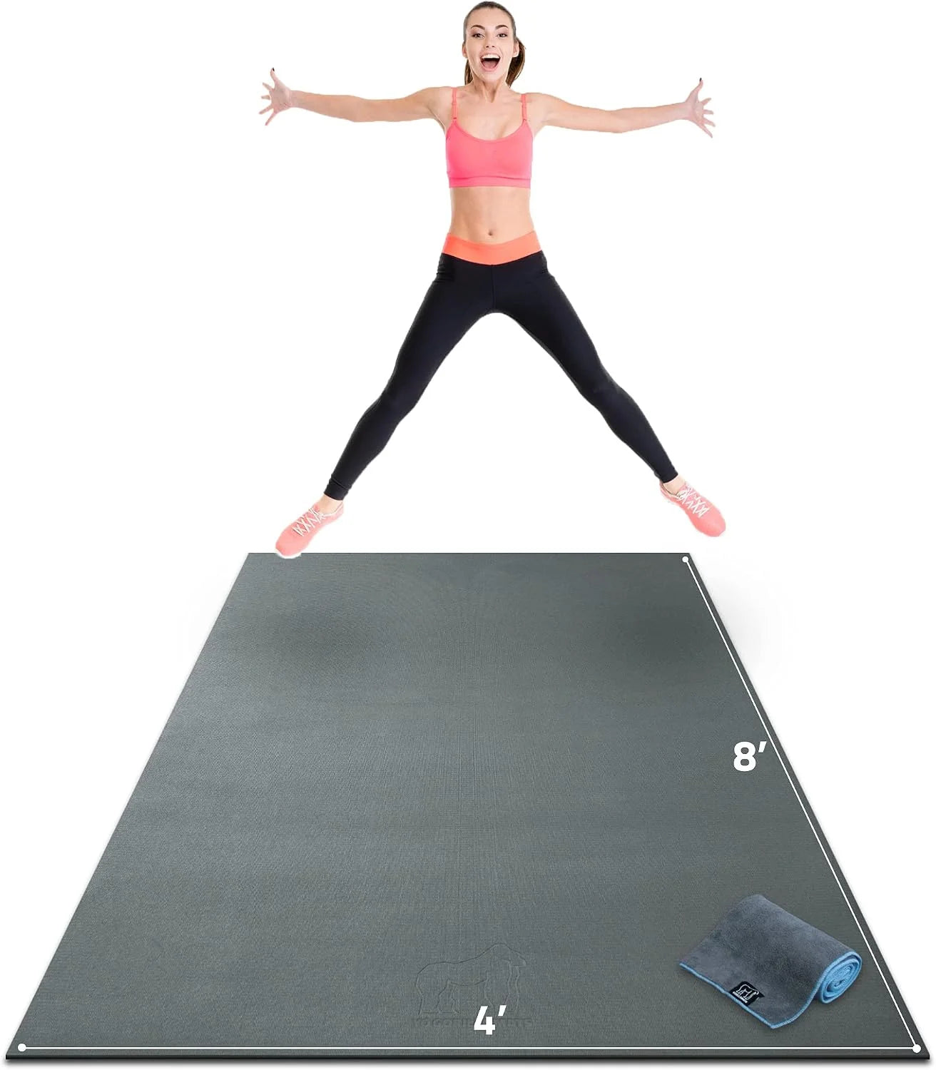 Gorilla Mats Large Exercise Mat – 6'x4', 7'x4', 7'x5', 8'x4', 10'x4' (1/4" Thick) – Ultra Durable Workout Mat for Home Gym Flooring – Non-Slip, Flat Fitness, Yoga & Weight Lifting Floor Mat
