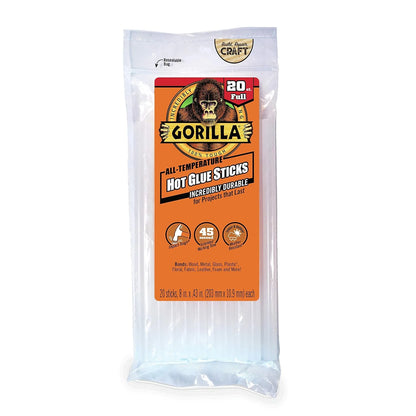 Gorilla Hot Glue Sticks, Clear Glue, Full Size 4" Long x 0.43" Diameter, 45 Count (Pack of 4) - Safe for All Temperatures with Extended Working Time