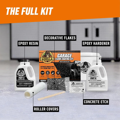 Gorilla Epoxy Garage Floor Coating Kit, 7 Pieces, 1-Car, Black Finish