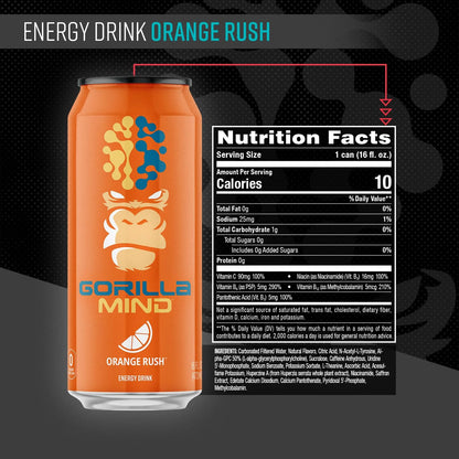 Gorilla Mind Energy Drink | 16oz, 12-Pack (Citrus Rain)