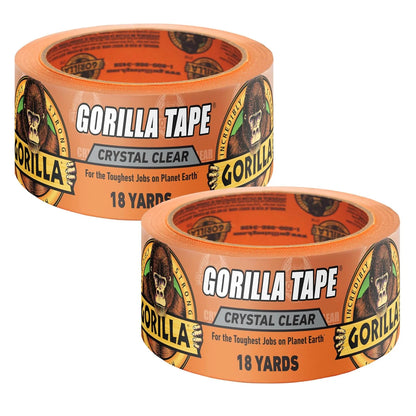 GORILLA Crystal Clear Tape, 1.88" x 18 yd, 2-Pack, Weather Resistant