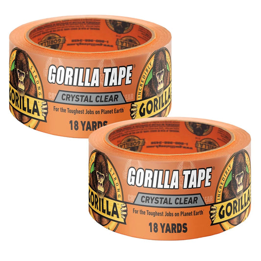 GORILLA Crystal Clear Tape, 1.88" x 18 yd, 2-Pack, Weather Resistant