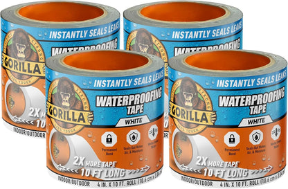 Gorilla Waterproof Patch & Seal Tape, Black Tape, 4" x 10' (Pack of 4) - Permanent Weather Resistant Seal for Leaks and Repairs