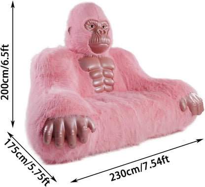 Giant Inflatable Gorilla Couch Blow Up Gorilla Sofa Furry Plush Orangutan Furniture for Lounging, Gaming or Movie Nights (Pink)