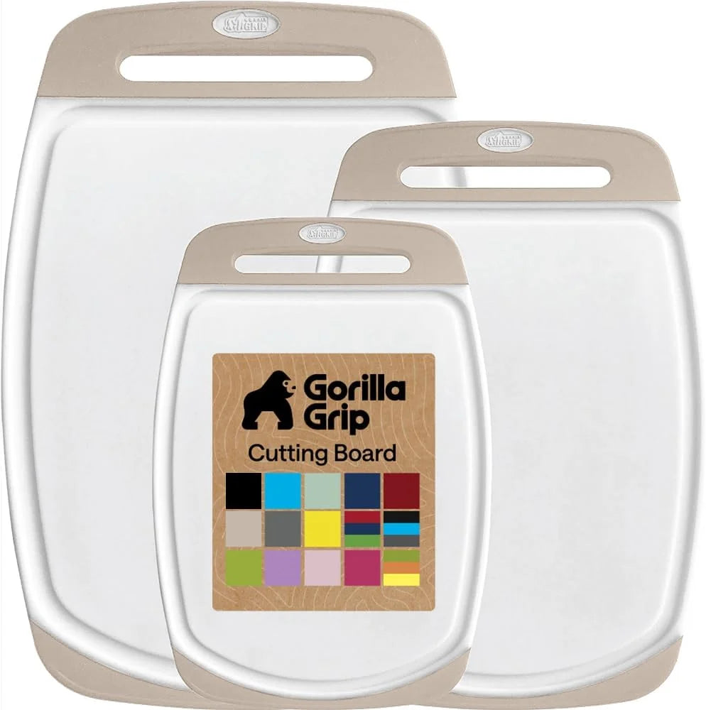 GORILLA GRIP BPA-Free Reversible Kitchen Cutting Board, Set of 3, Turquoise