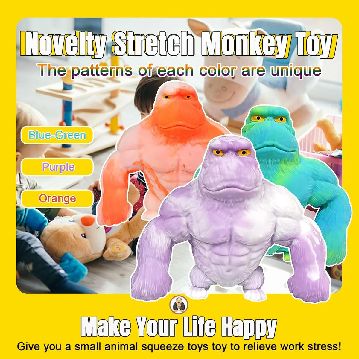 YHan Super Stretchy Gorilla Fidget Toy (Purple) Stretchy Monkey - Funny, Squishy & Perfect to Squeeze for Stress Relief - Ideal Gift for Kids