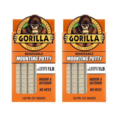 Gorilla Mounting Putty, Natural Tan Color, 168 Pre-Cut Squares, 2-Pack