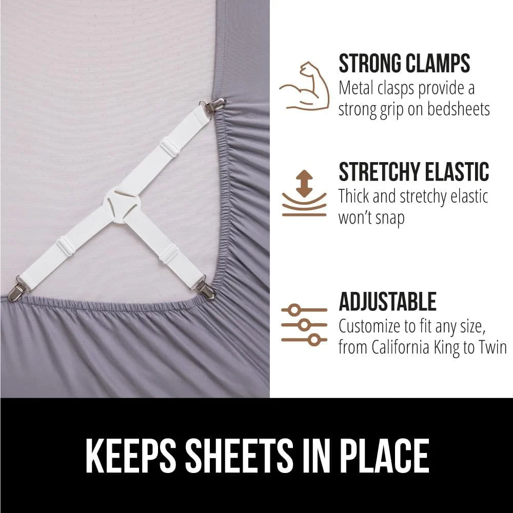 GORILLA GRIP Patented Fitted Bed Sheet Holders for Corners, 8 Pack White