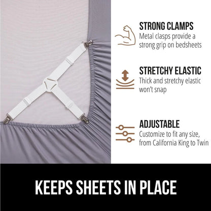 GORILLA GRIP Patented Fitted Bed Sheet Holders for Corners, 8 Pack White