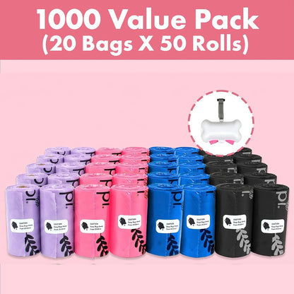 GORILLA SUPPLY 1000 multicolor poop bags for dogs with Dispenser and Leash Tie, 9" x 13", Mixed