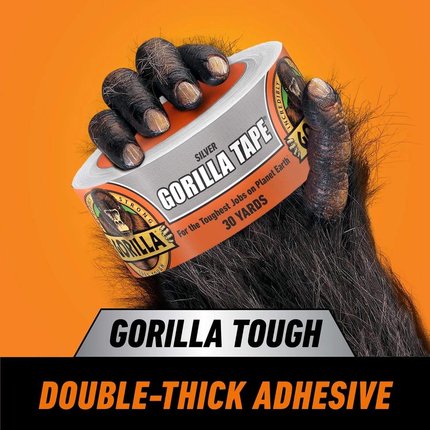 GORILLA Heavy Duty Duct Tape, Silver, 1.88" x 30 yd, 1-Pack