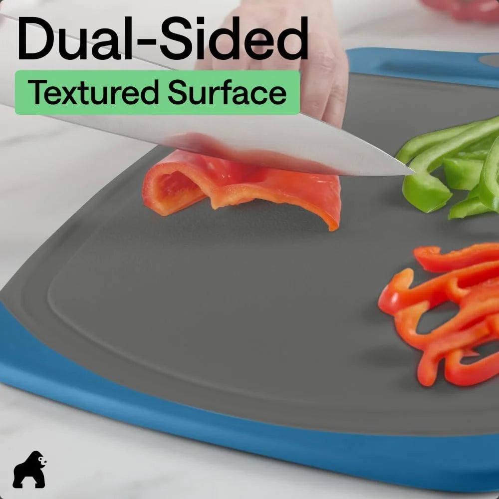 GORILLA GRIP BPA-Free Reversible Kitchen Cutting Board, Set of 3, Turquoise