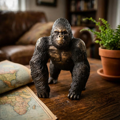 Office Decor Silverback Gorilla Statue Sitting, Black Gold