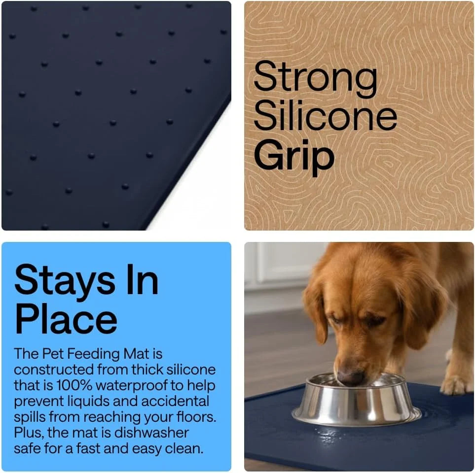 GORILLA GRIP Dog Food Mat, 100% Waterproof Silicone, 26x17 Navy