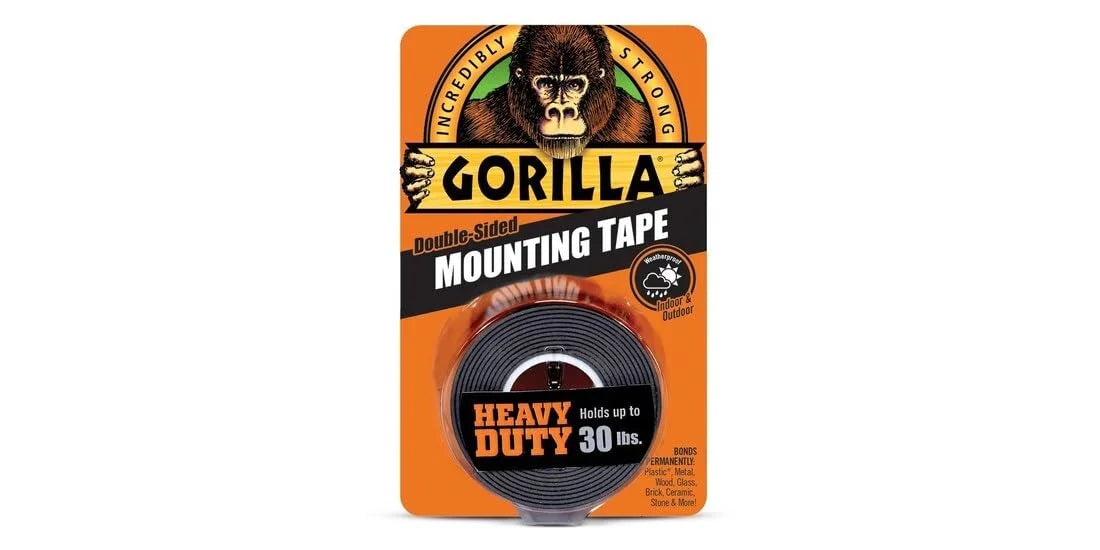 GORILLA Heavy Duty Double Sided Mounting Tape, 1" x 60", Black, 2-Pack