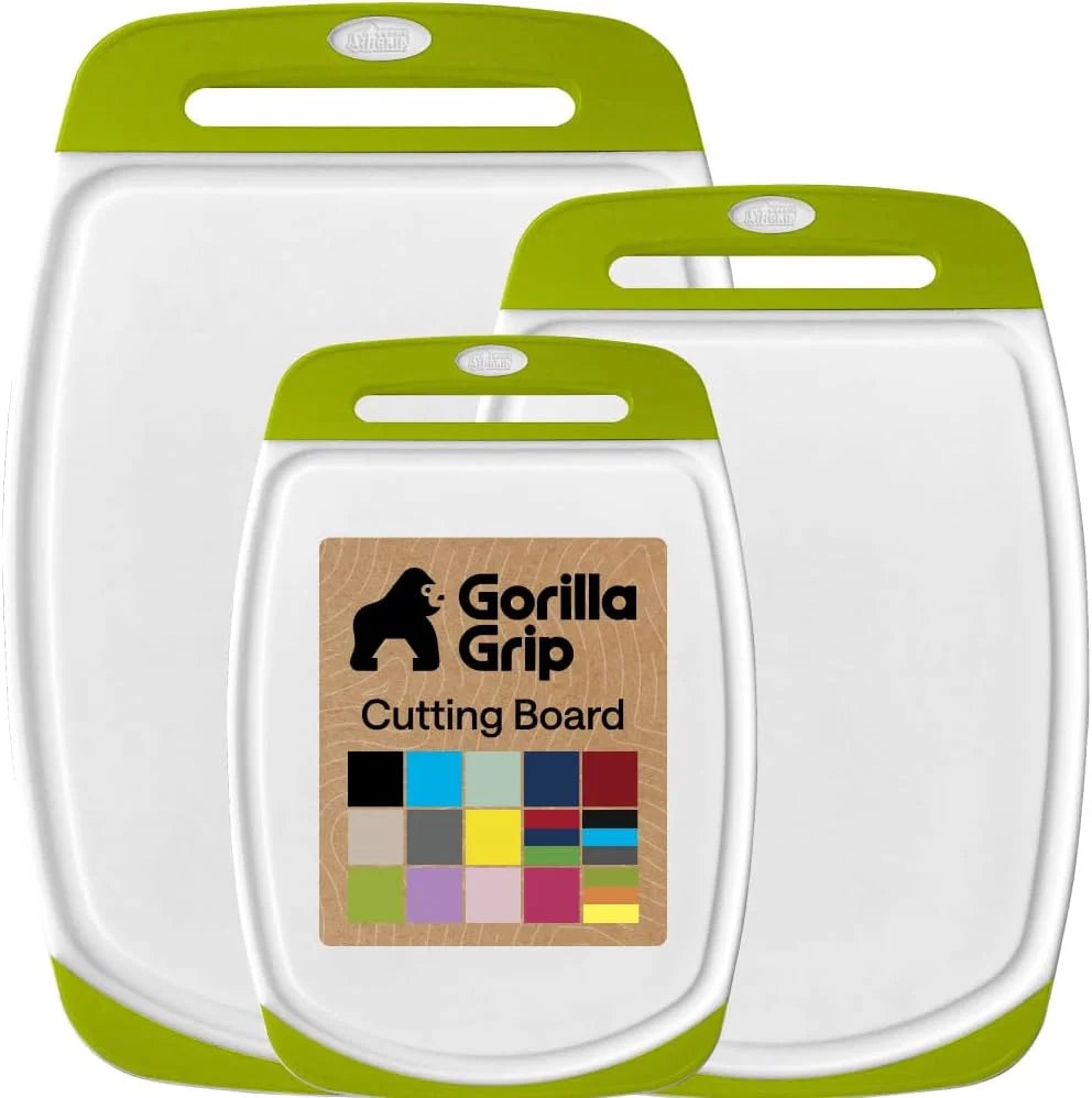 GORILLA GRIP BPA-Free Reversible Kitchen Cutting Board, Set of 3, Turquoise