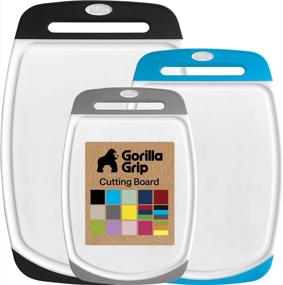 GORILLA GRIP BPA-Free Reversible Kitchen Cutting Board, Set of 3, Turquoise