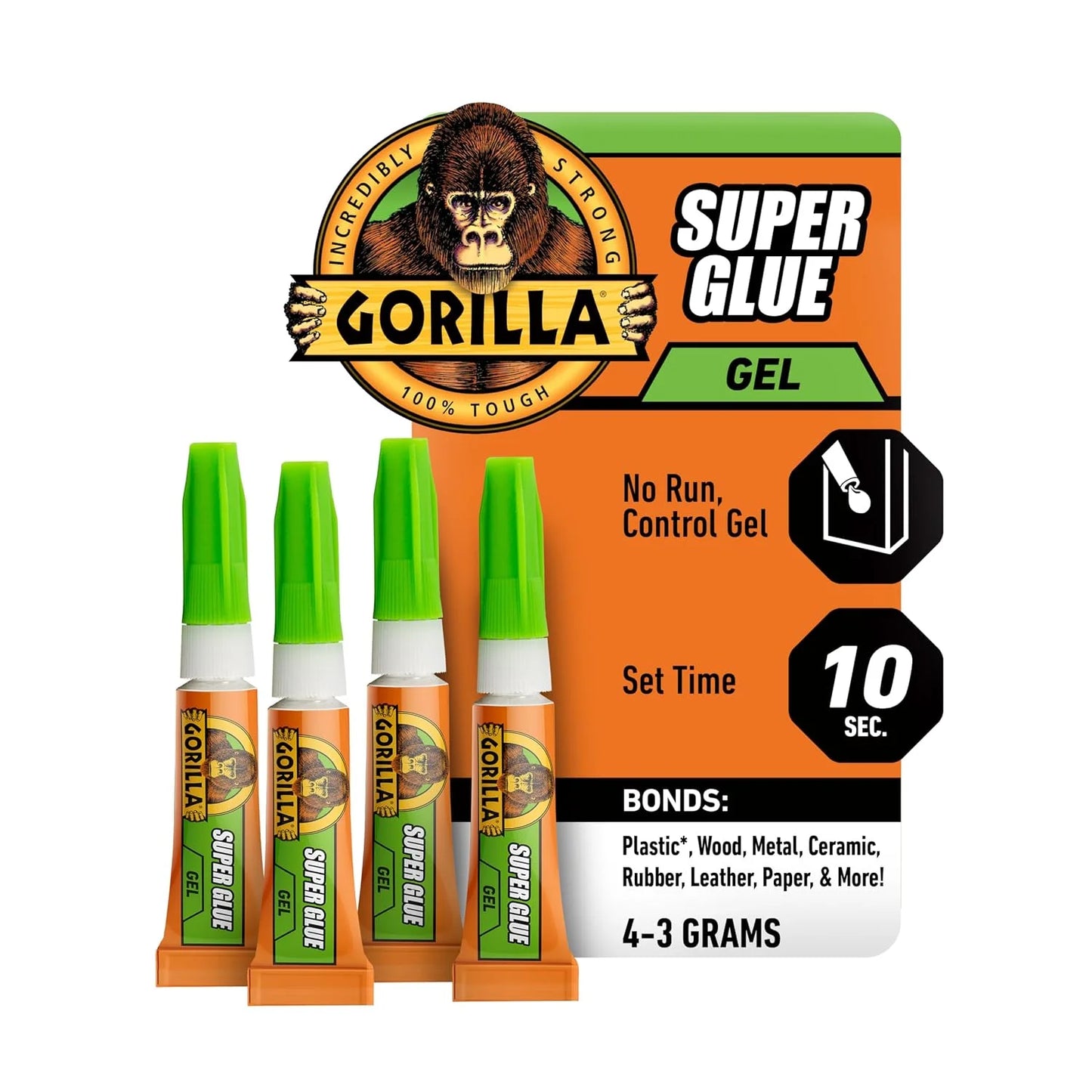 Gorilla Super Glue Gel, Clear, Four 3 g Tubes, 2-Pack, All Purpose