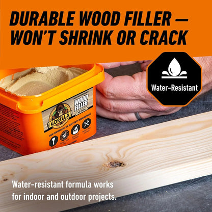 Gorilla All Purpose Wood Filler, Natural Finish, 16 Ounce Tub (Pack of 4) - Water Resistant for Indoor or Outdoor Projects and Repairs