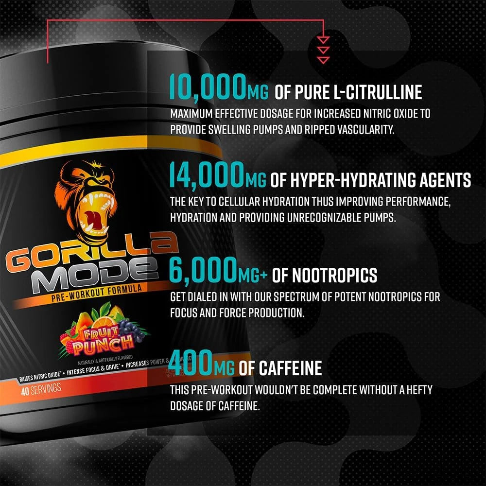 Gorilla Mode Pre Workout - Massive Pumps | 796g (Orange Rush)