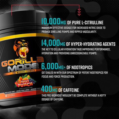 Gorilla Mode Pre Workout - Massive Pumps | 796g (Orange Rush)