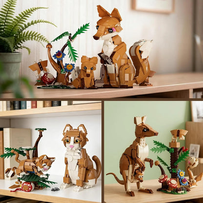 Vziimo 3 in 1 Animals Building Set for Adults, Build a Cat, Fox or Kangaroo, MOC Forest Animals Model for Home Office Decor, Creative Gift for Animal Lovers (1038 PCS)