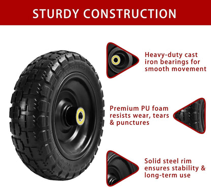 10" Flat Free Tires (4-Pack), 4.10/3.50-4 Solid Rubber Wheels for Gorilla Carts, Garden Wagons, Wheelbarrows & Utility Carts - 5/8" Axle Bore, 2.1" Offset Hub, Heavy Duty No-Flat Replacement